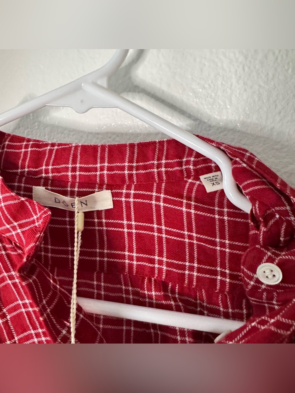 Doen NEW Holde Blouse Rouge Red Plaid Half Button Long Sleecs Top XS - Picture 4 of 5
